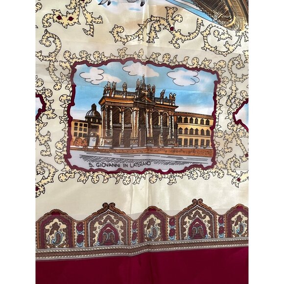 Vintage Rome Italy Souvenir Scarf 38” Square – Landmarks Print Colosseo Vatican - Picture 7 of 11